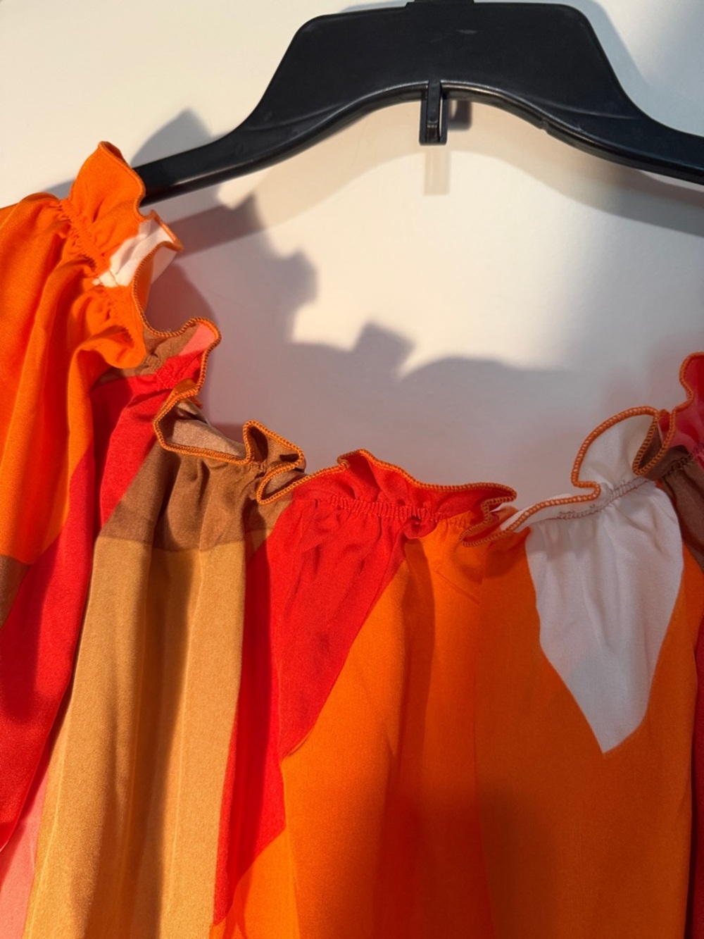 Women’s Colorblock Off-Shoulder Top in Orange and Pink - Picture 4 of 5